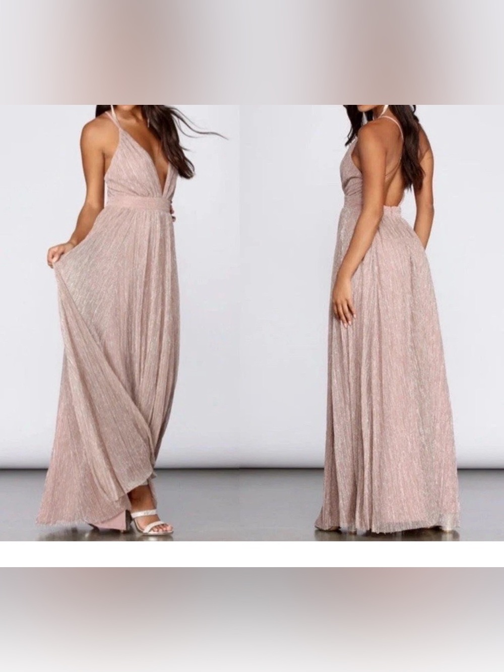 Luxxel champagne gold formal maxi dress size S